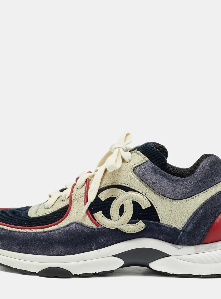 Chanel CC Size 38 Multicolor Fabric and Leather and Suede Lace Up Sneakers