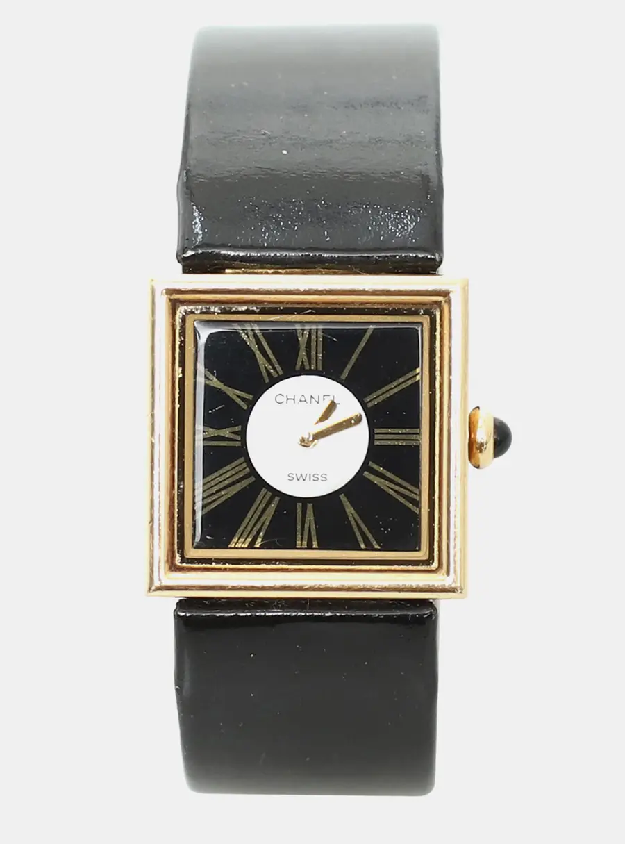 Chanel Mademoiselle 1989 Quartz Black Dial 18k Yellow Gold Women's Wristwatch 22mm