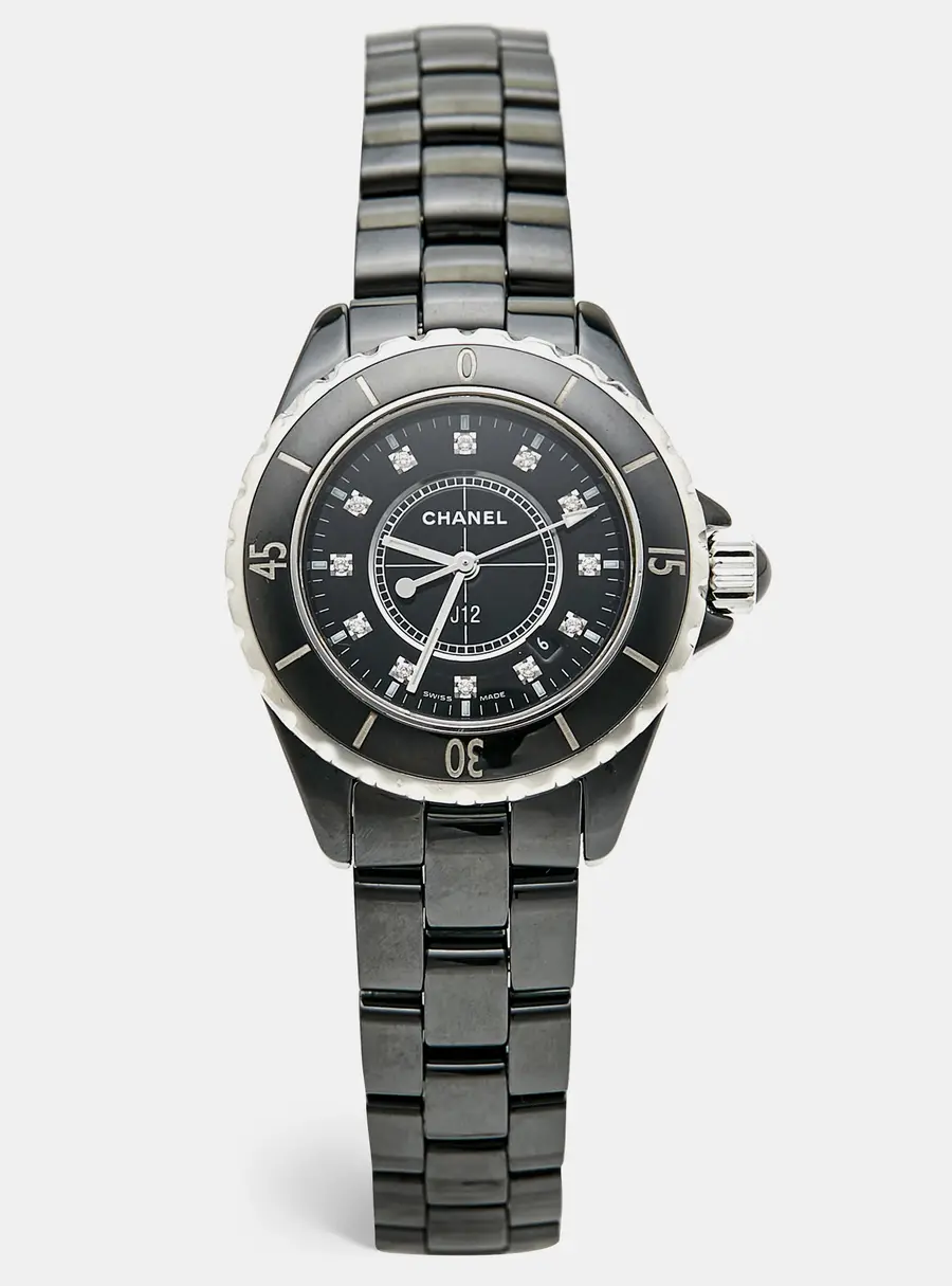 Chanel J12 H1625 Black Dial Ceramic Diamond Stainless Steel Women's Wristwatch 33 mm