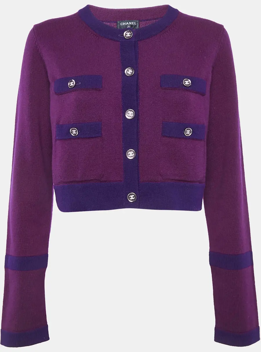 Chanel Purple Cashmere Button Front Cardigan L