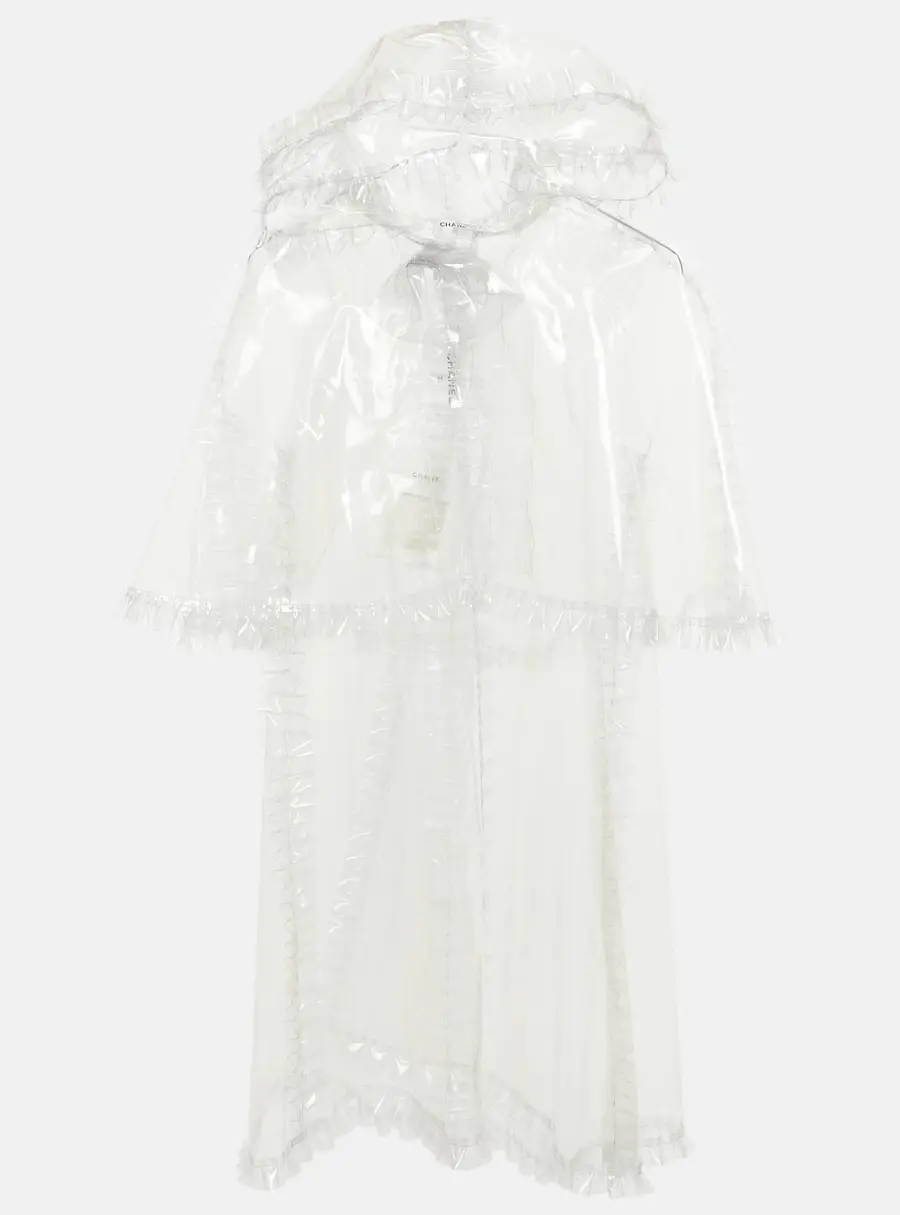 Chanel Transparent Synthetic Frilled Cape Raincoat S