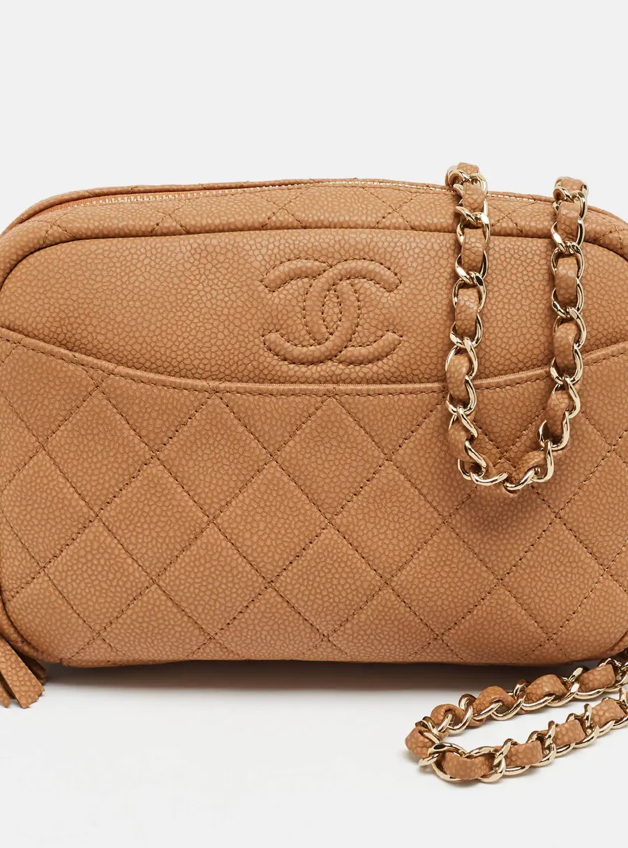 Chanel Coco Tassel Brown Quilted Caviar Leather Camera Bag