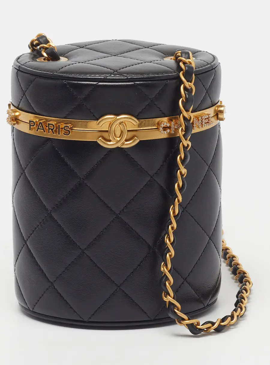 Chanel Cylindrical Vanity Small Black Quilted Leather Shoulder Bag