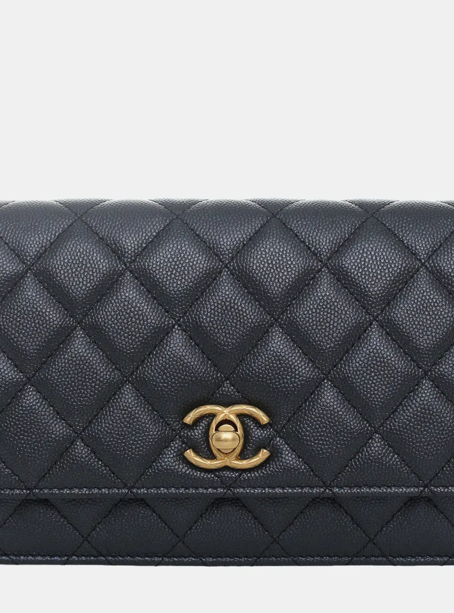 Chanel 23B Pearly Black Caviar Fit For You Wallet On Chain Bag