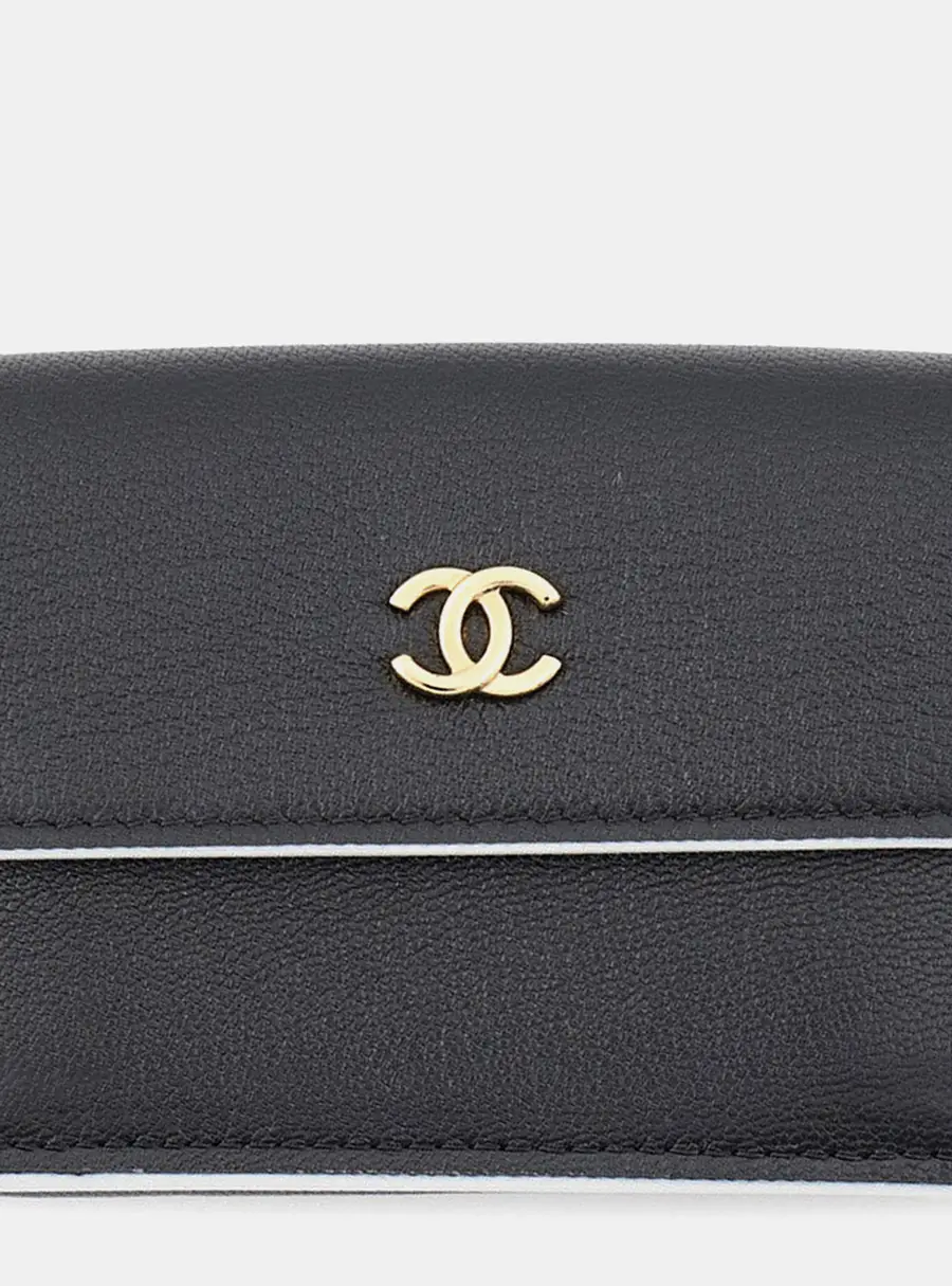 Chanel Tri-Fold Compact Wallet Black Lambskin