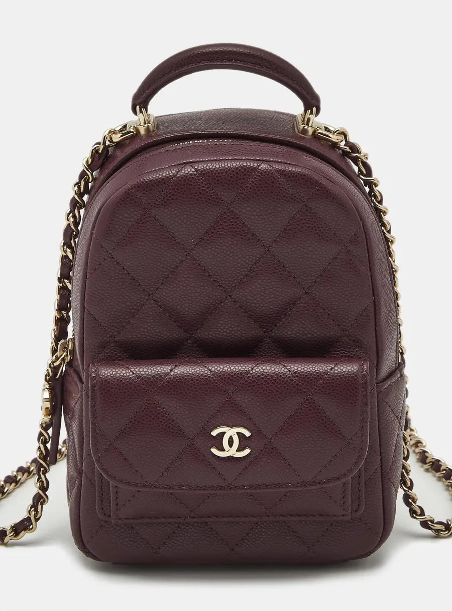 Chanel Burgundy Quilted Caviar Leather Mini CC Classic Backpack