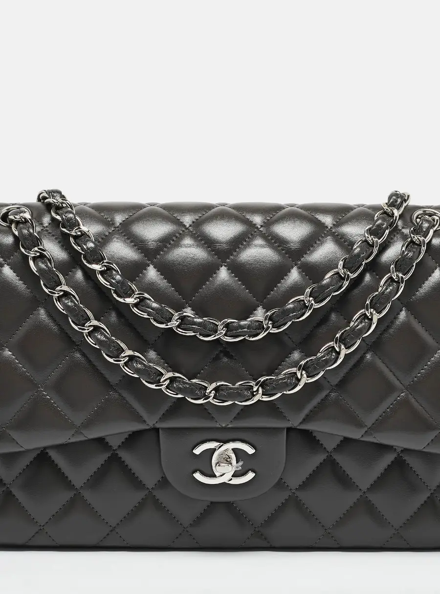 Chanel Grey Quilted Leather Jumbo Classic Double Flap Bag