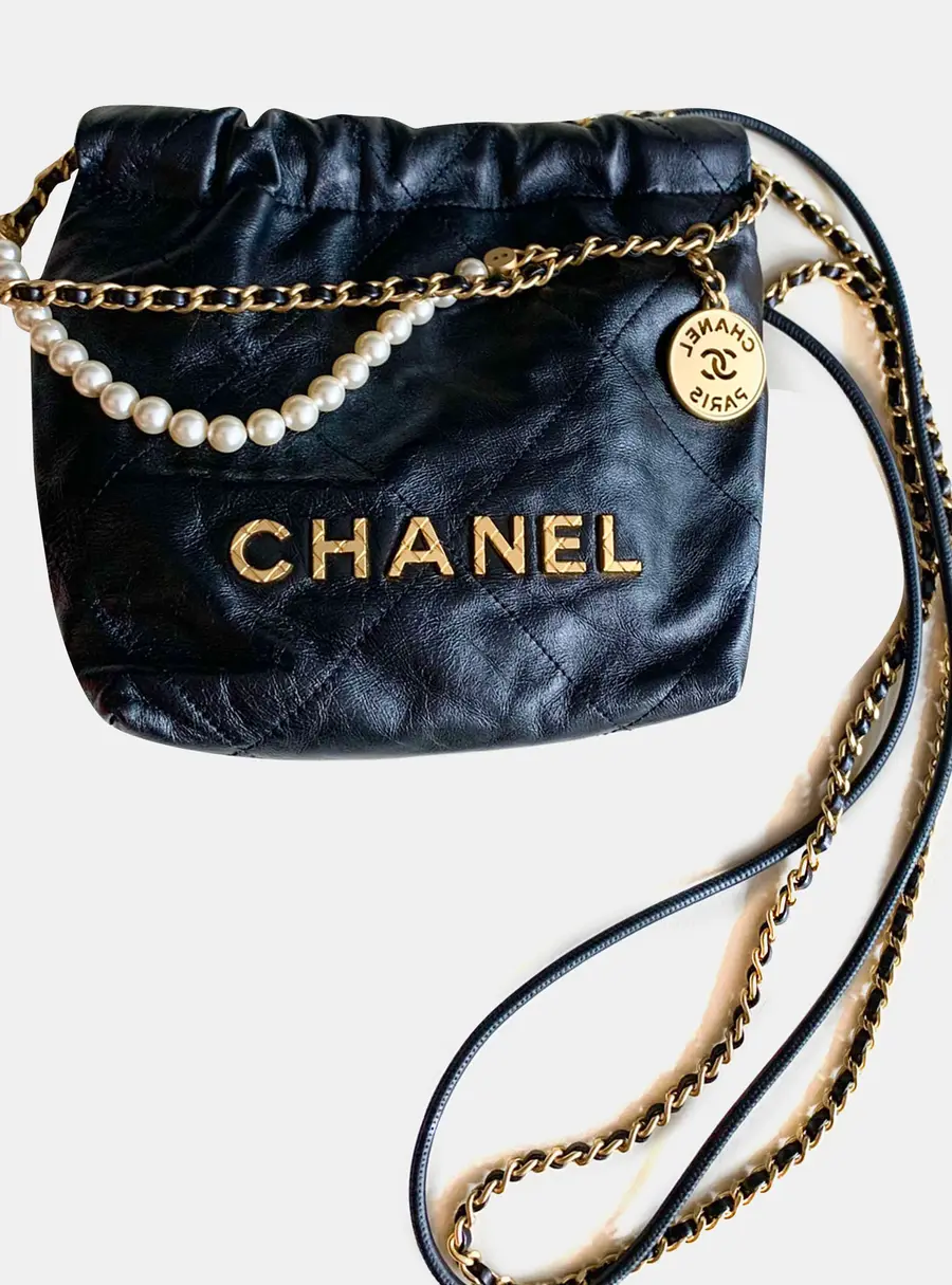 Chanel 22 Small Black Calfskin Leather Hobo Bag
