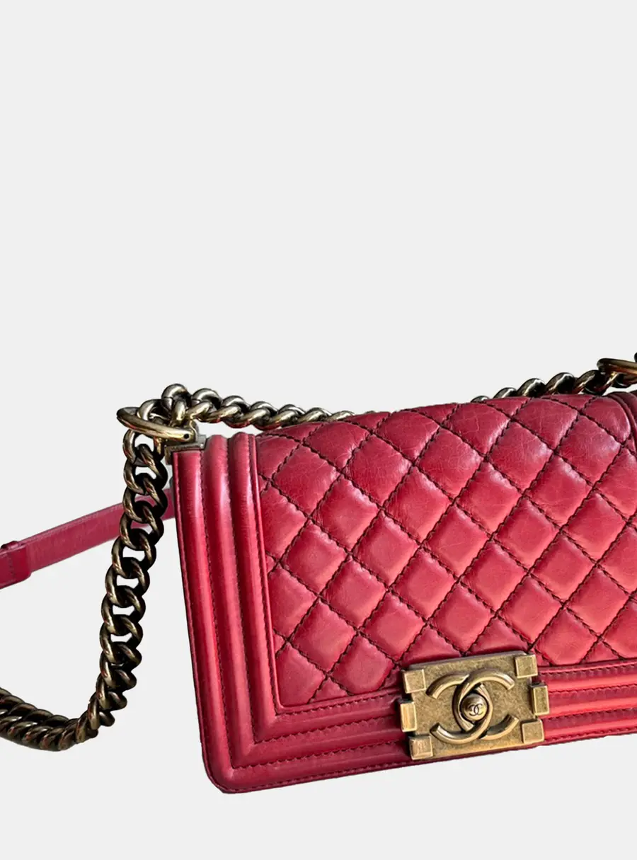 Chanel Boy Small Red Lambskin Leather Shoulder Bag