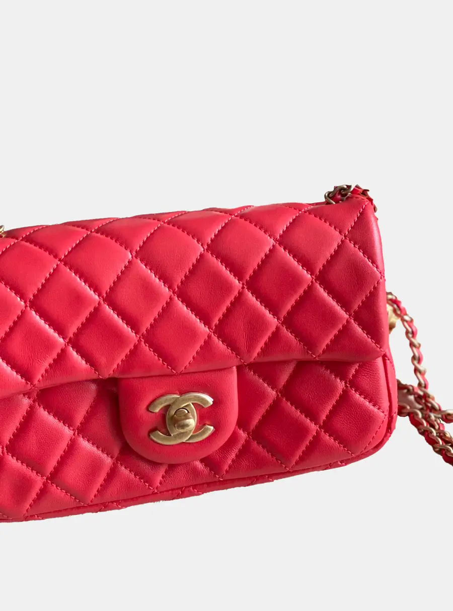 Chanel Classic Mini Rectangular Red Lambskin Leather Shoulder Bag