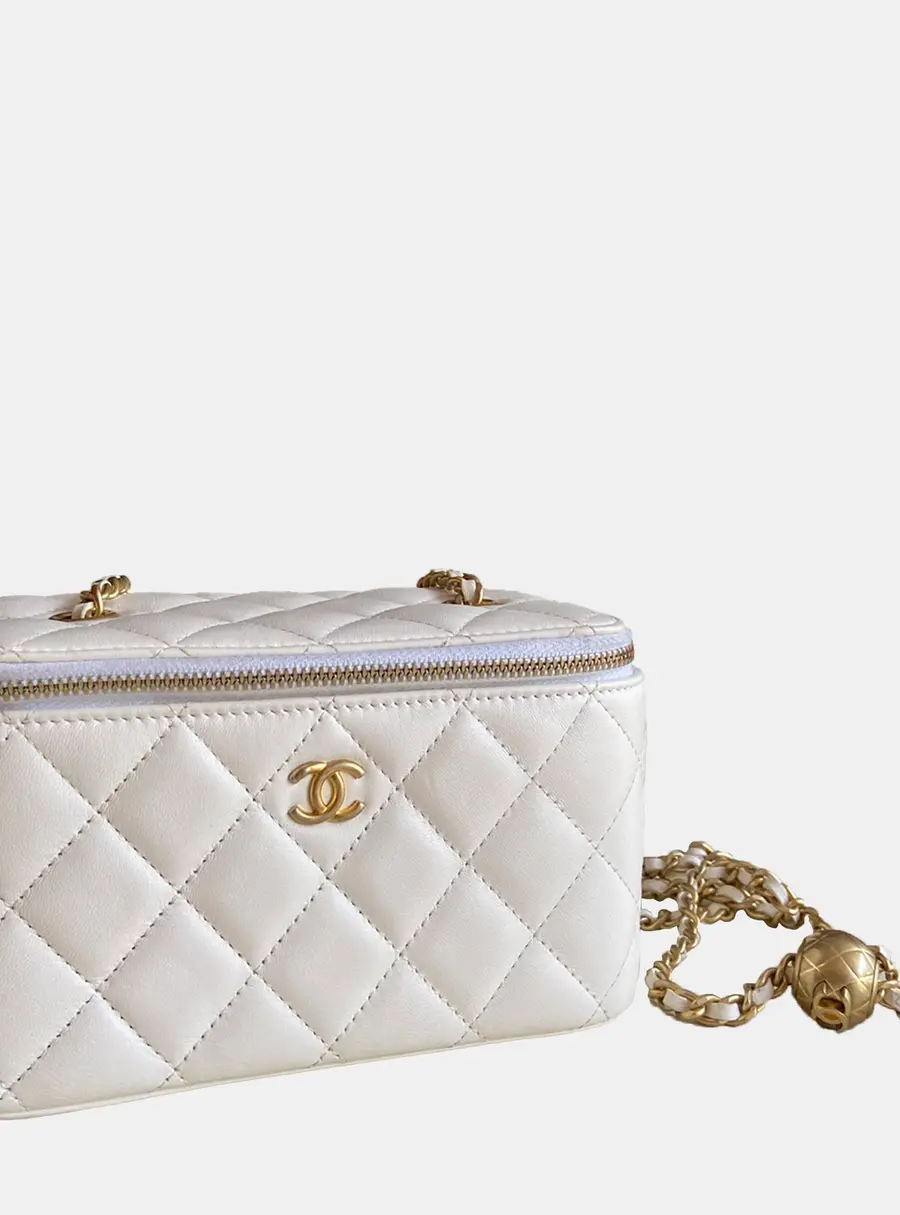 Chanel Pearl Crush Small White Lambskin Leather Vanity Shoulder Bag