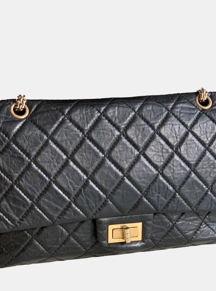 Chanel 2.55 Reissue 227 Maxi Black Aged Calfskin Leather Shoulder Bag
