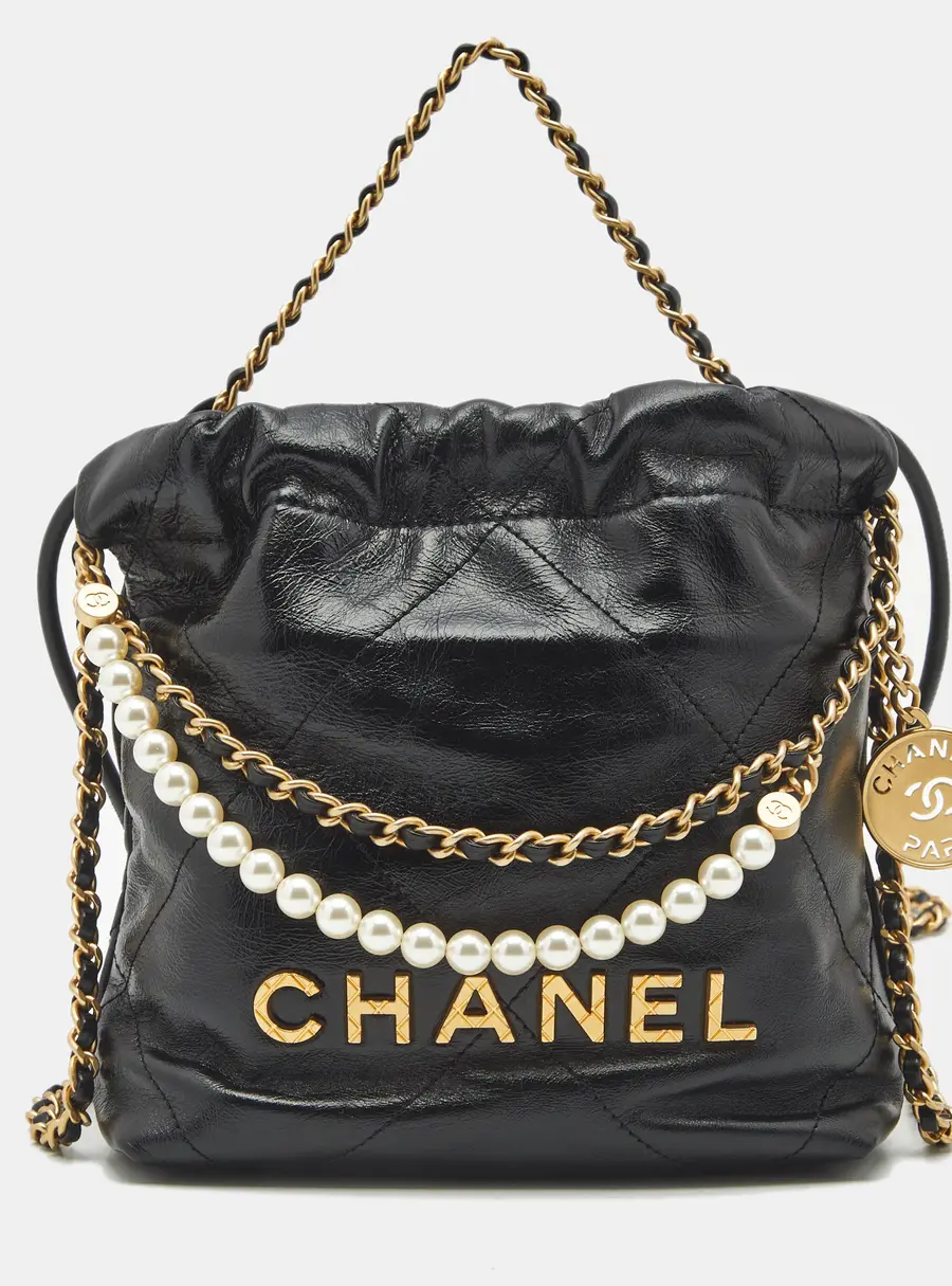 Chanel Black Quilted Leather Mini 22 Chain Bag