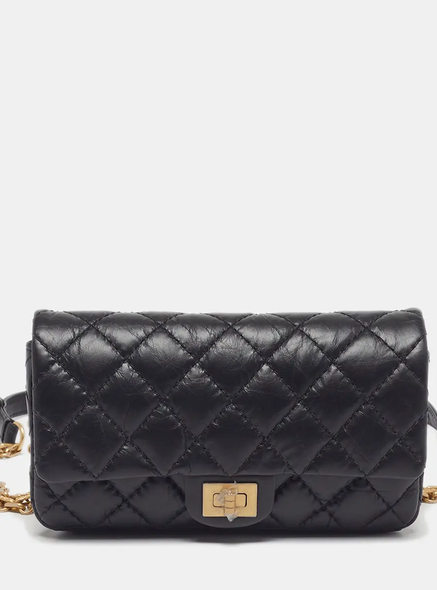 Chanel Reissue 2.55 Black Quilted Aged Leather Belt Bag
