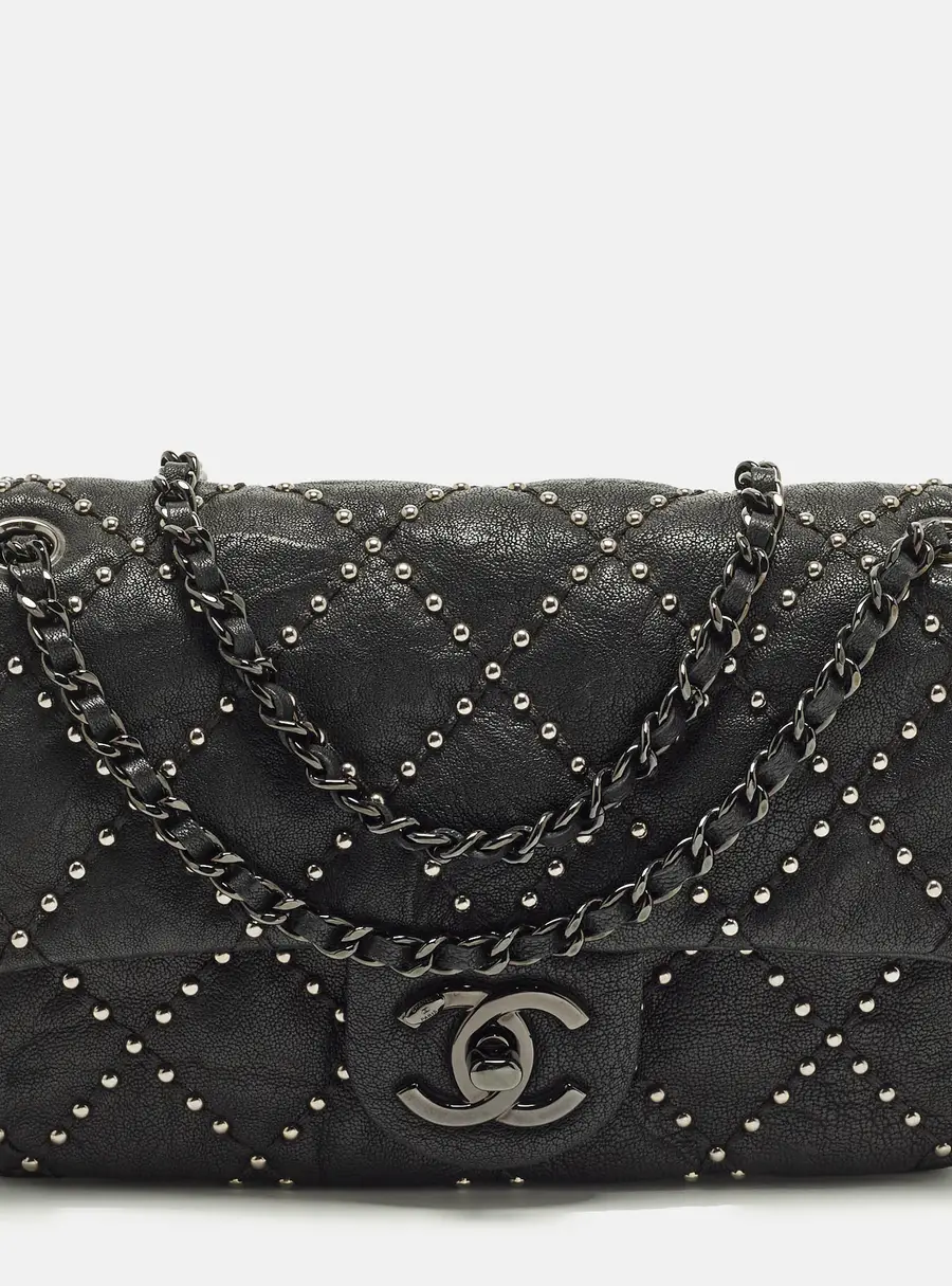 Chanel Small Studded Black Quilted Leather Flap Bag