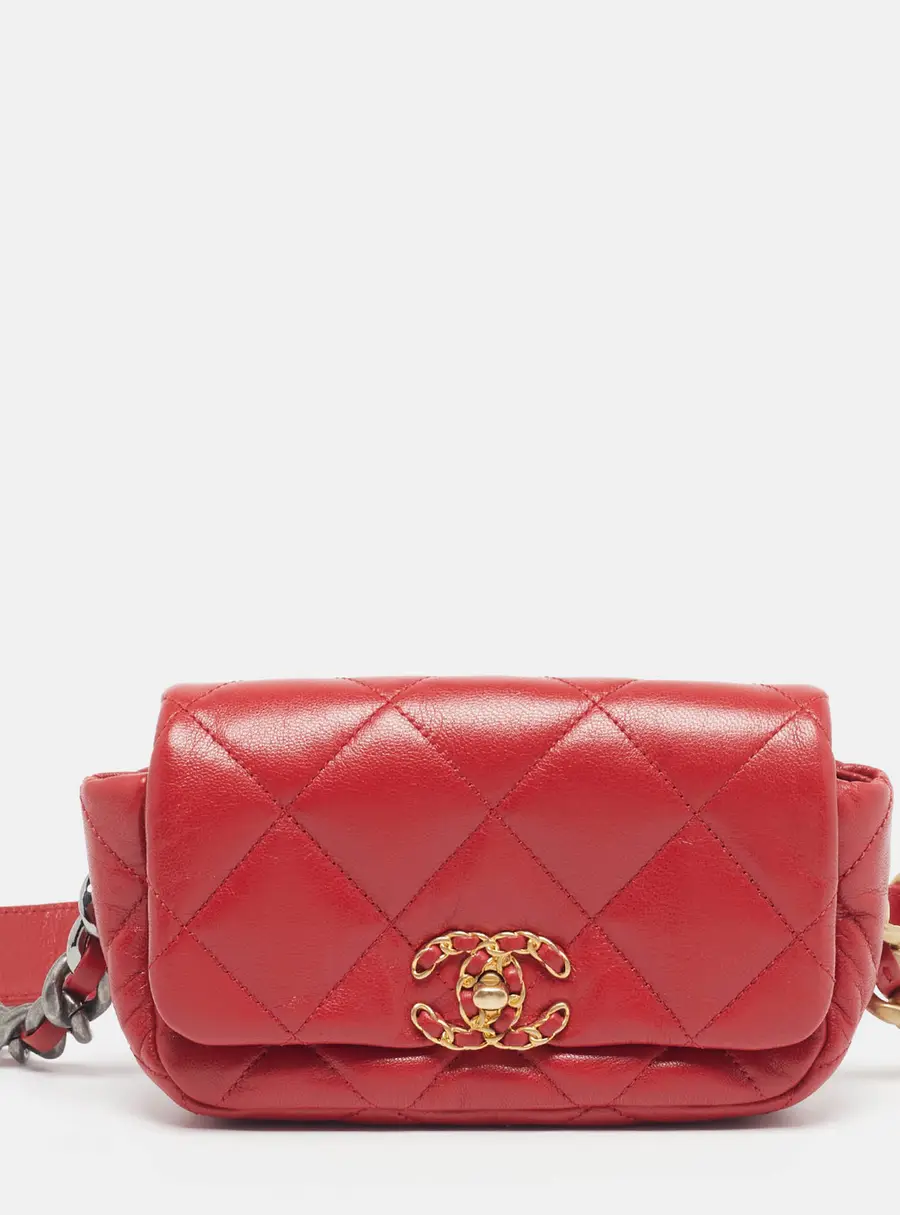 Chanel 19 Red Quilted Leather Belt Bag