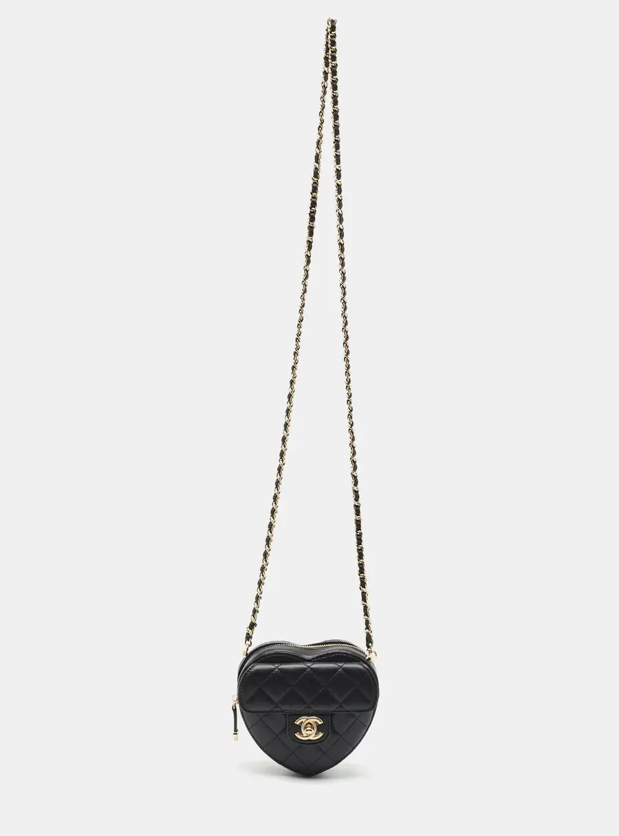 Chanel CC In Love Heart Black Quilted Leather Chain Clutch