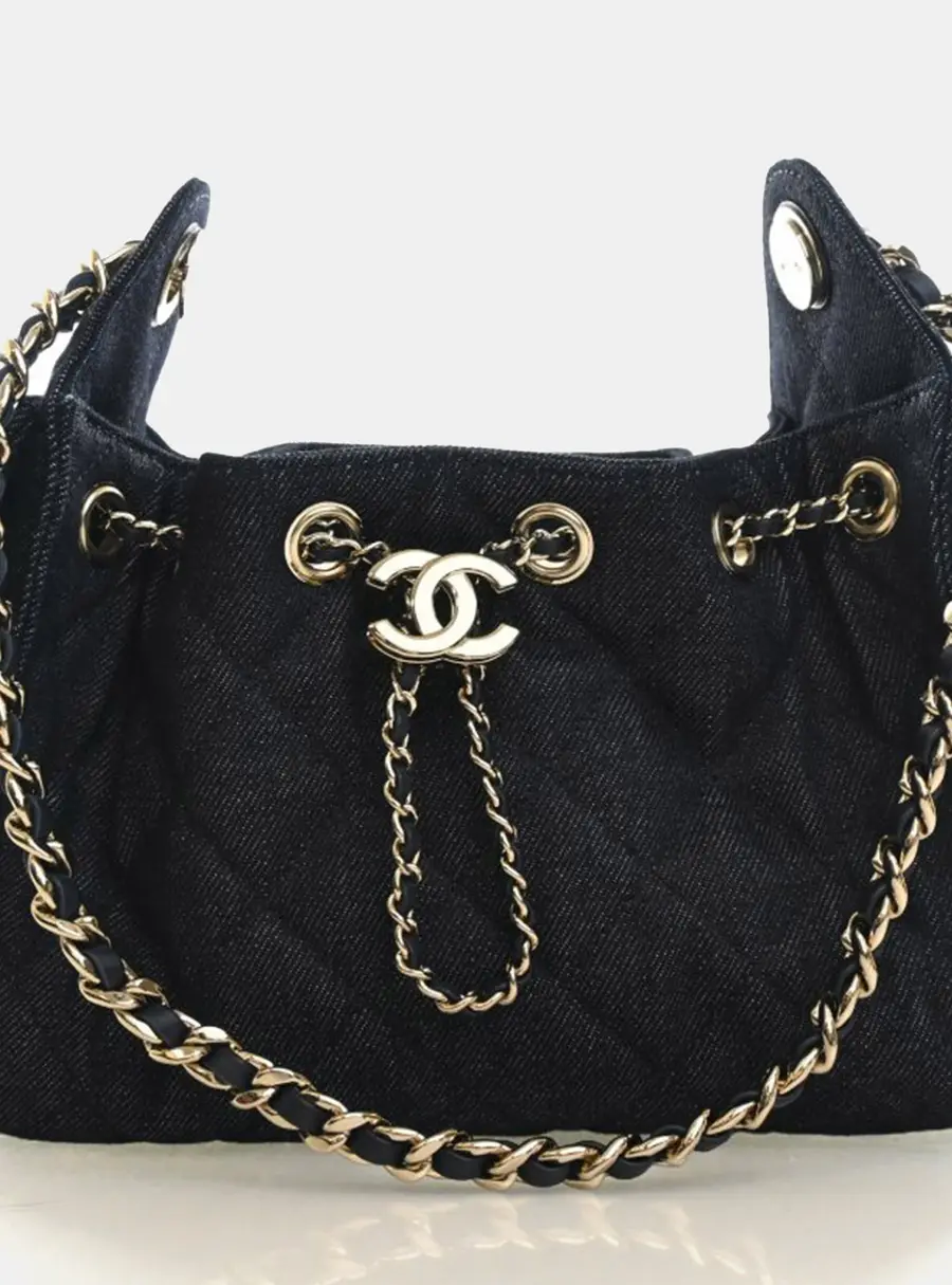 Chanel Mini Hobo Black Denim Shoulder Bag