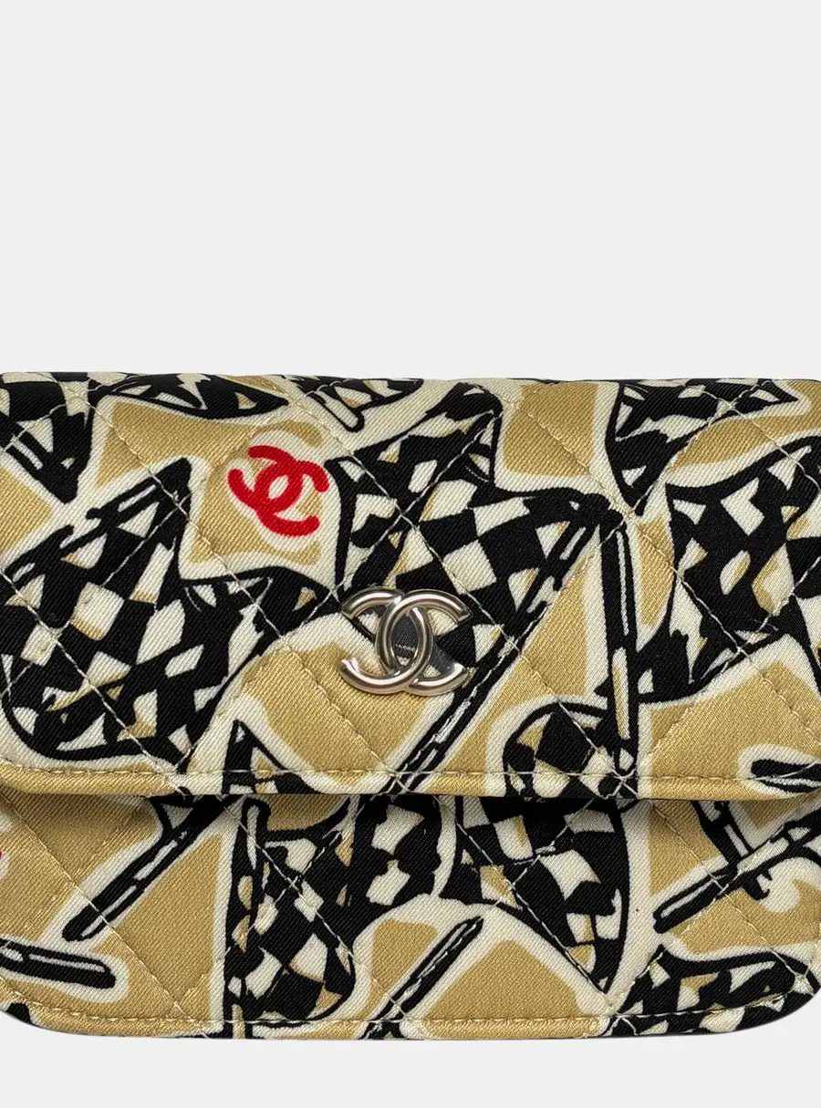 Chanel Wallet on Chain Gold Black White Nylon Wallet Bag
