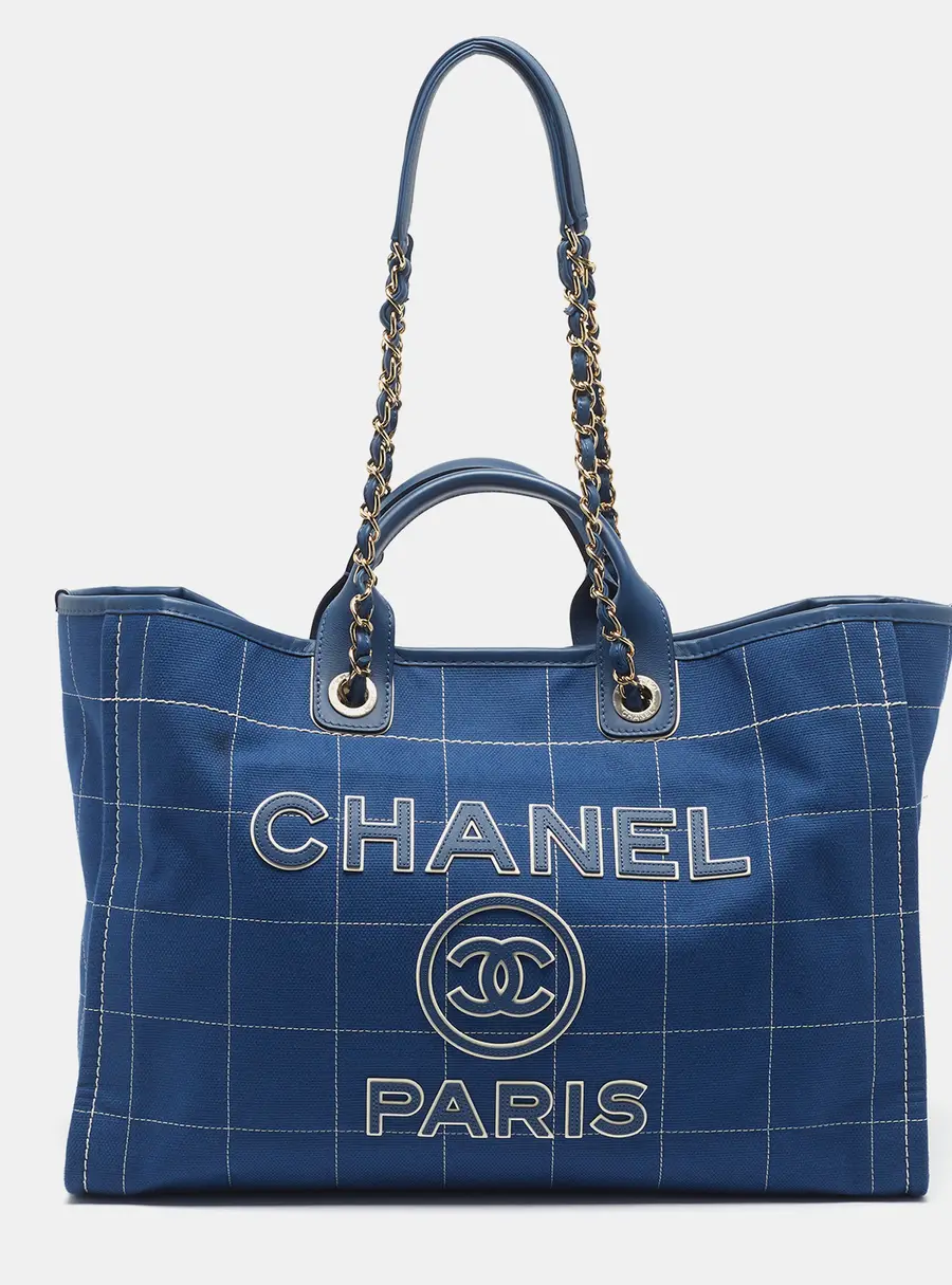 Chanel Deauville Large Blue Canvas Shopper Tote