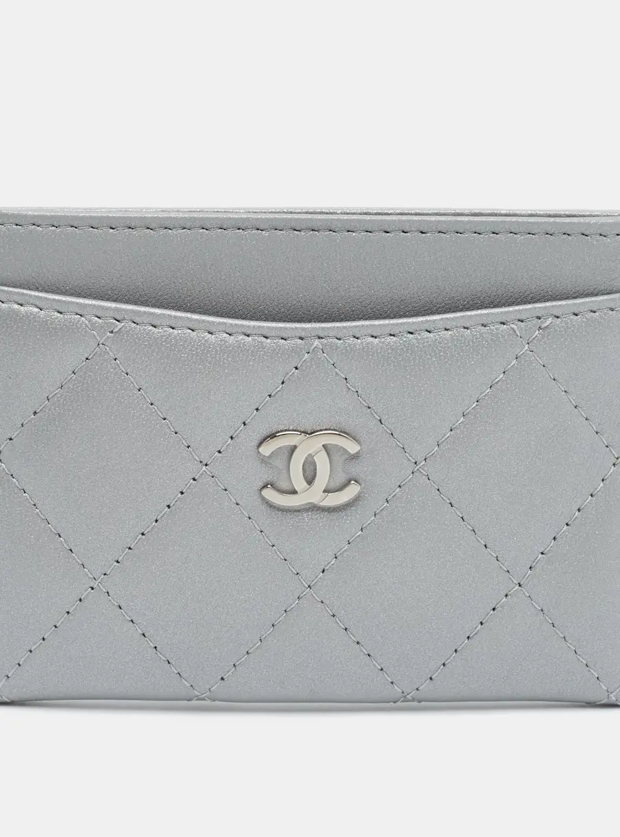 Chanel Classic Silver Quilted Leather Card Holder