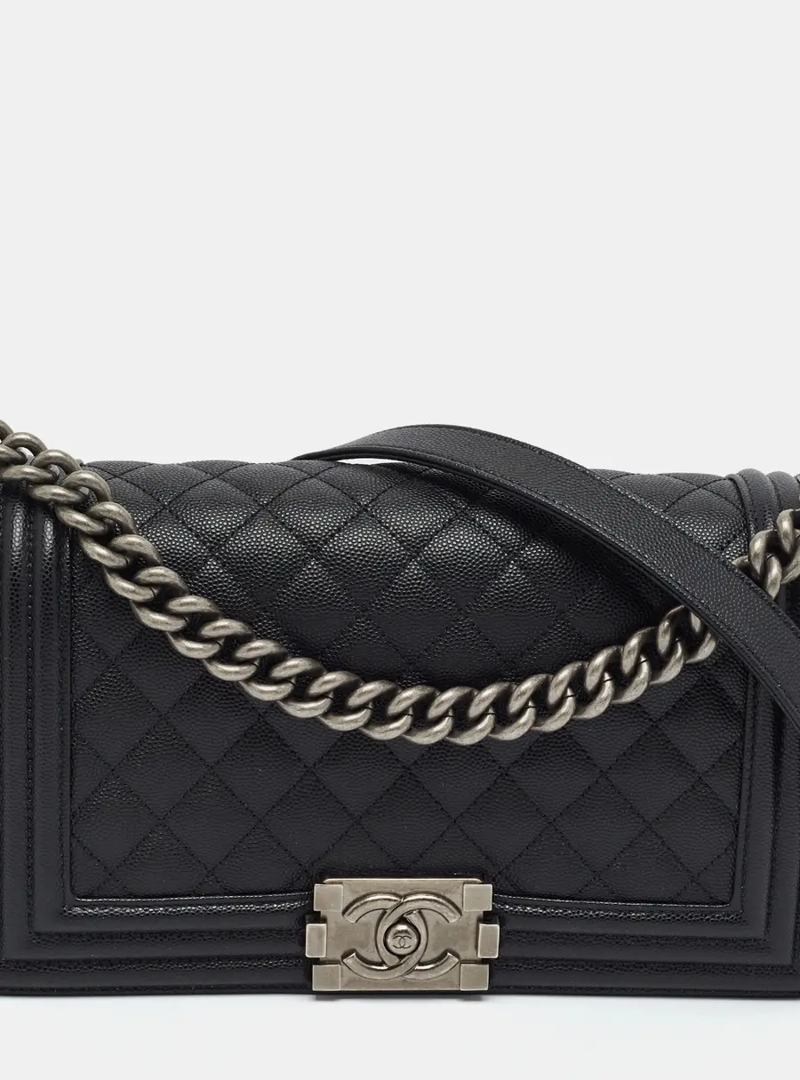 Chanel Boy Medium Black Quilted Caviar Leather Flap Bag