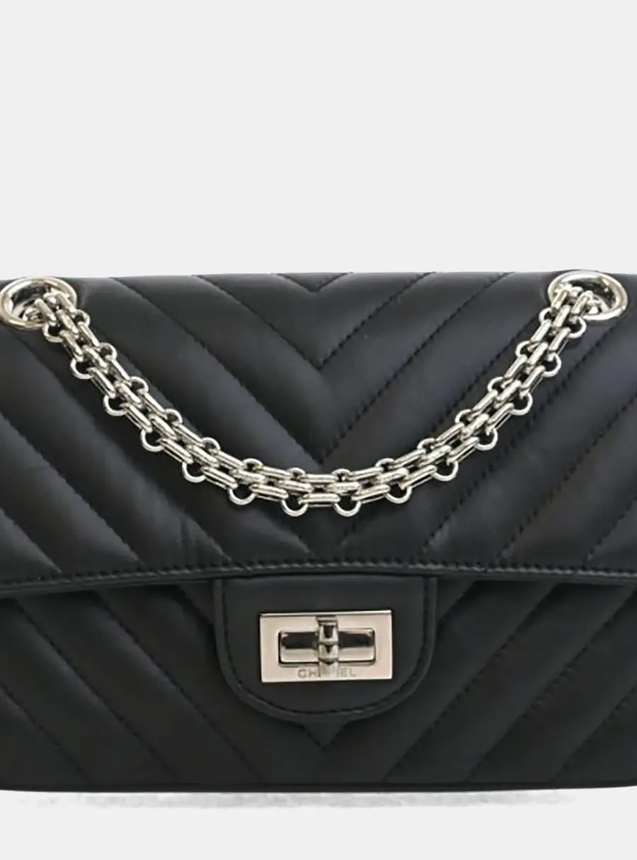 Chanel Chevron V -Stitch Reissue 2.55 224 Black Aged Calfskin Leather Flap Bag