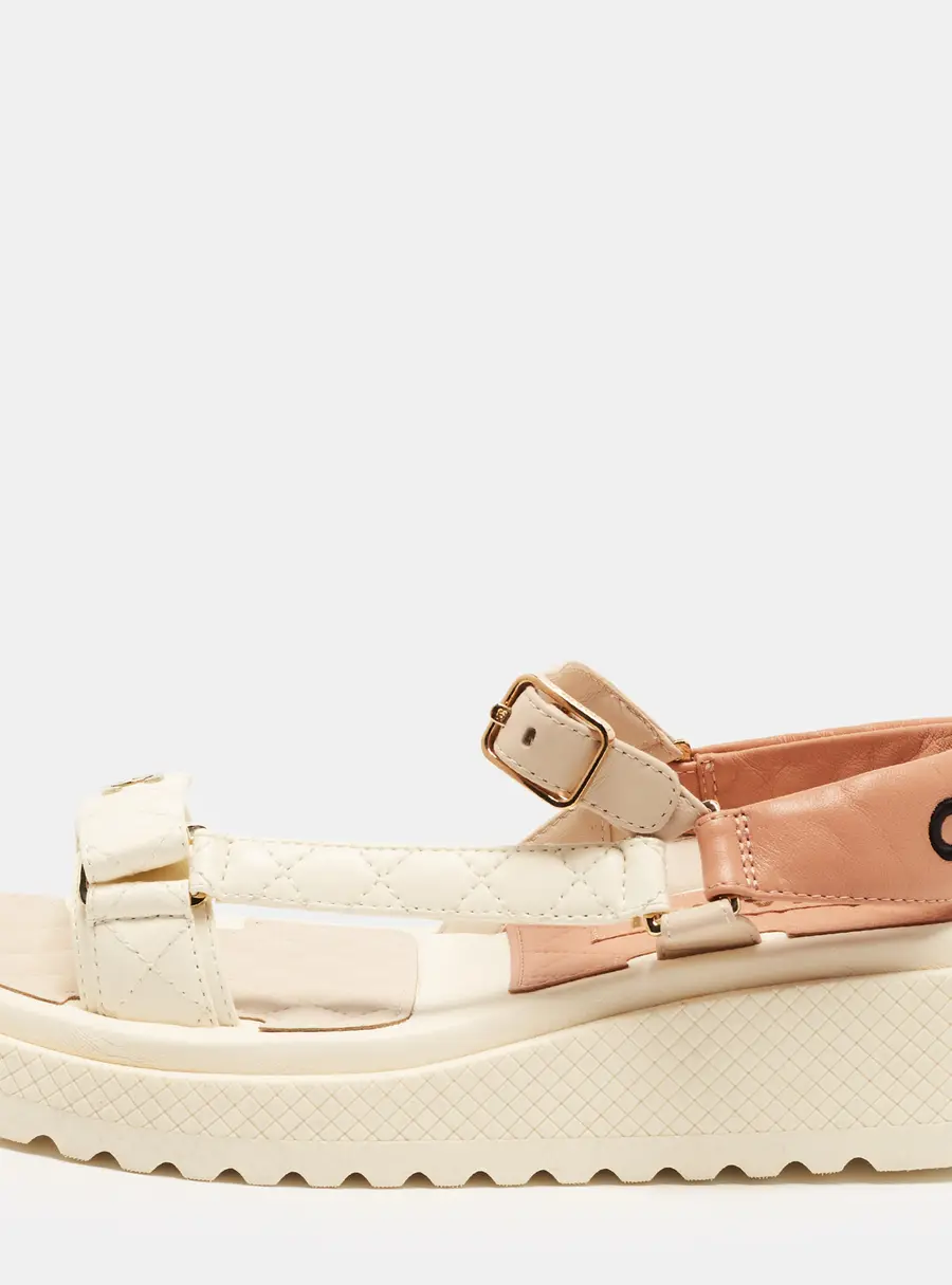 Chanel Dad Size 39 Cream/Pink Quilted Leather Ankle Strap Sandals