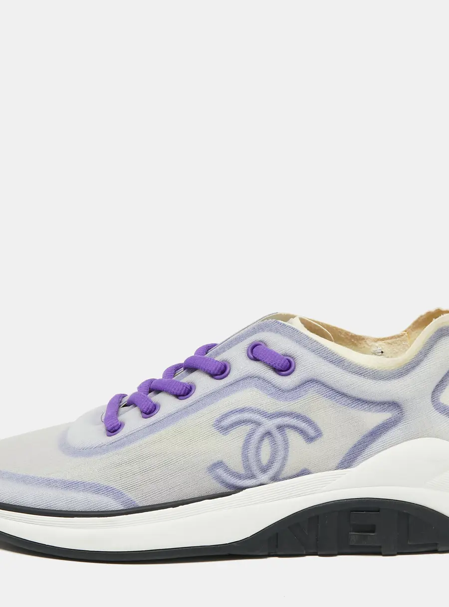 Chanel Purple/White Net And Fabric Lyrca Logo Trainers Sneakers Size 39