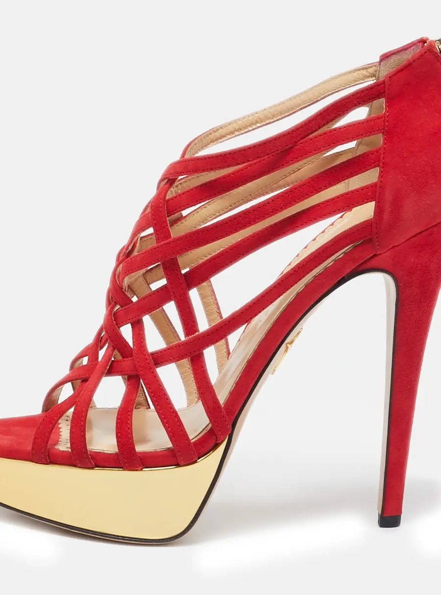Charlotte Olympia Red Suede Strappy Platform Sandals Size 40