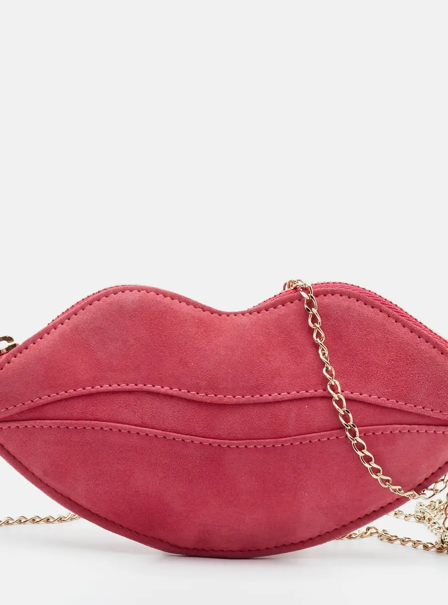 Charlotte Olympia Kiss Purse Pink Suede Lip Chain Clutch