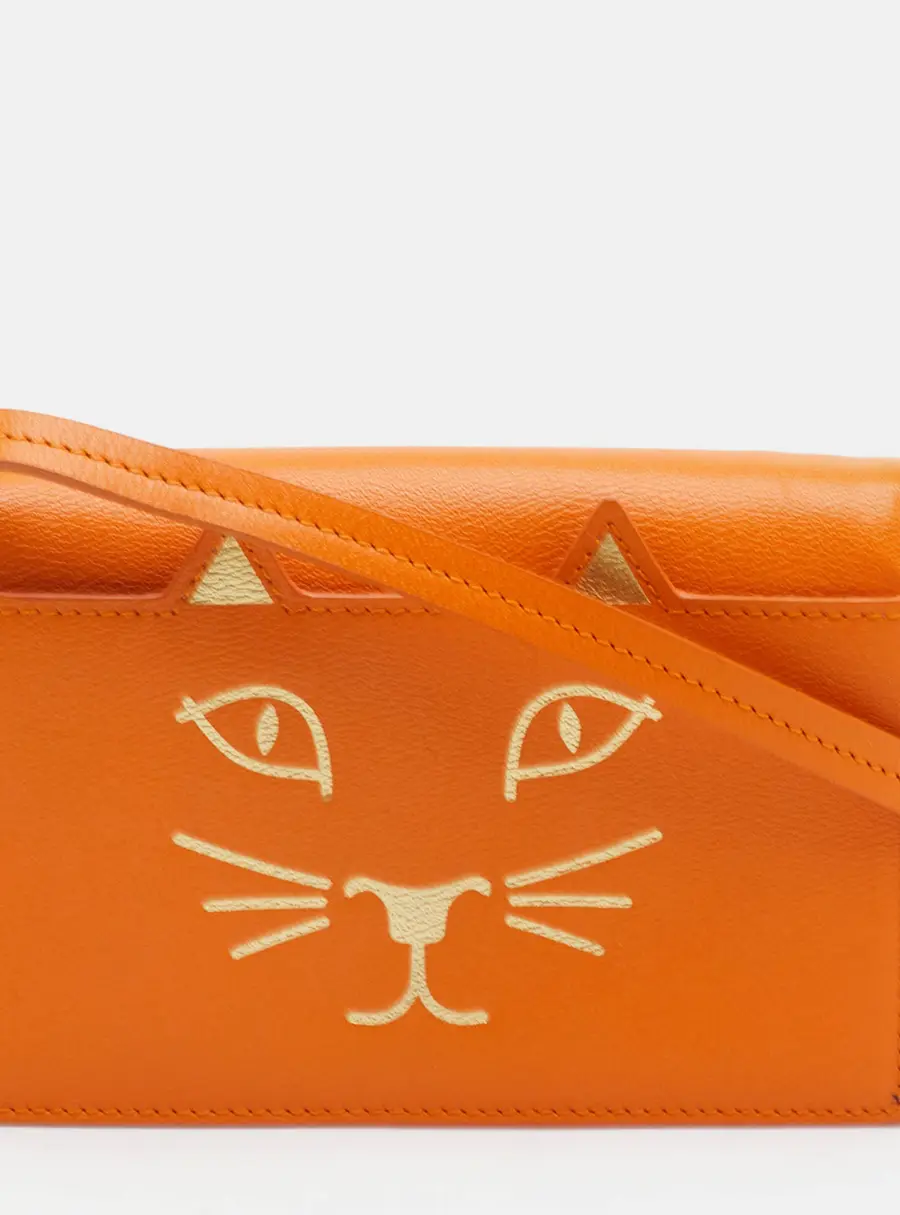 Charlotte Olympia Feline Orange Leather Flap Shoulder Bag