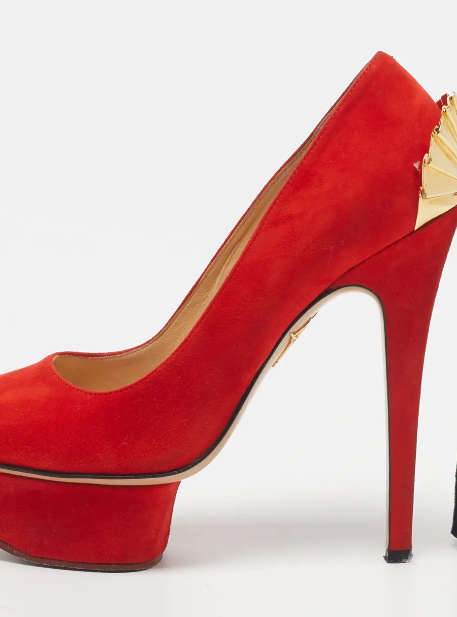 Charlotte Olympia Dolly Size 35.5 Red Suede Platform Pumps