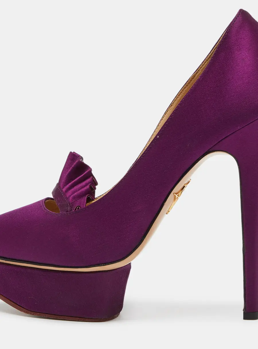 Charlotte Olympia Purple Satin Peep Toe Platform Pumps Size 37.5
