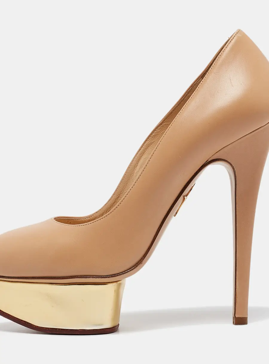 Charlotte Olympia Beige Leather Dolly Platform Pumps Size 37.5