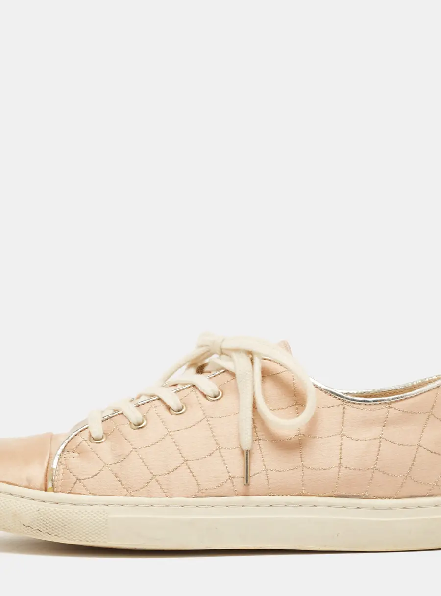 Charlotte Olympia Beige Leather and Satin Lace Up Sneakers Size 36