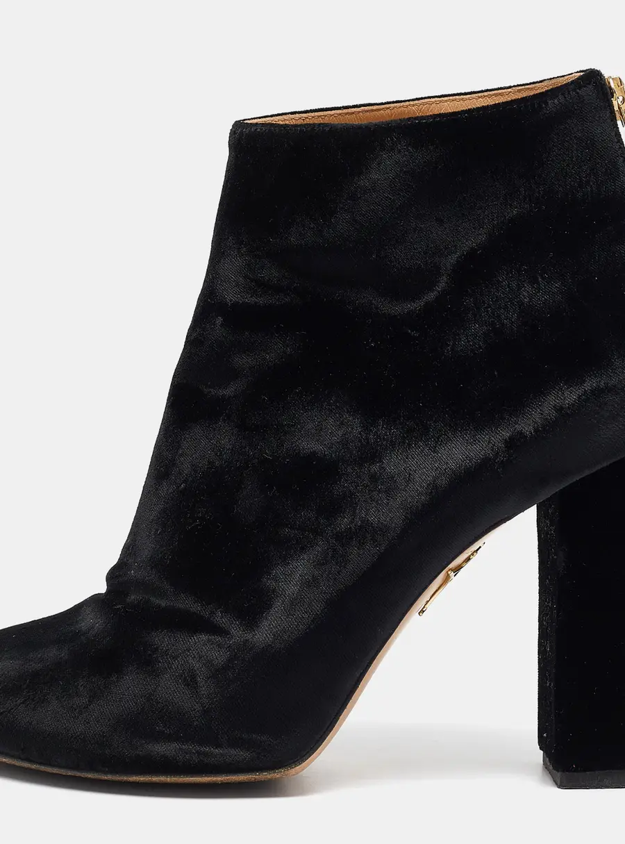 Charlotte Olympia Black Velvet Alba Ankle Boots Size 39.5