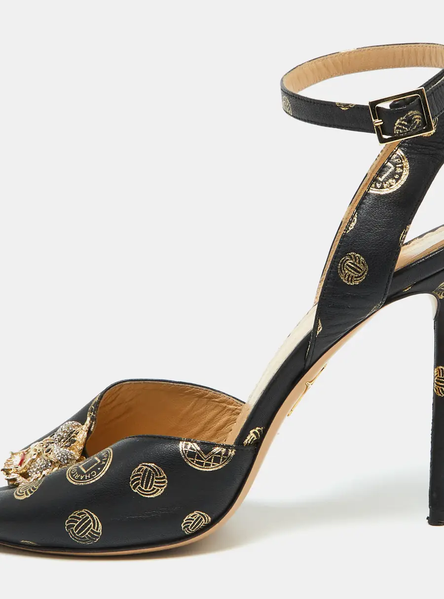 Charlotte Olympia Black Leather Ankle Strap Sandals Size 39