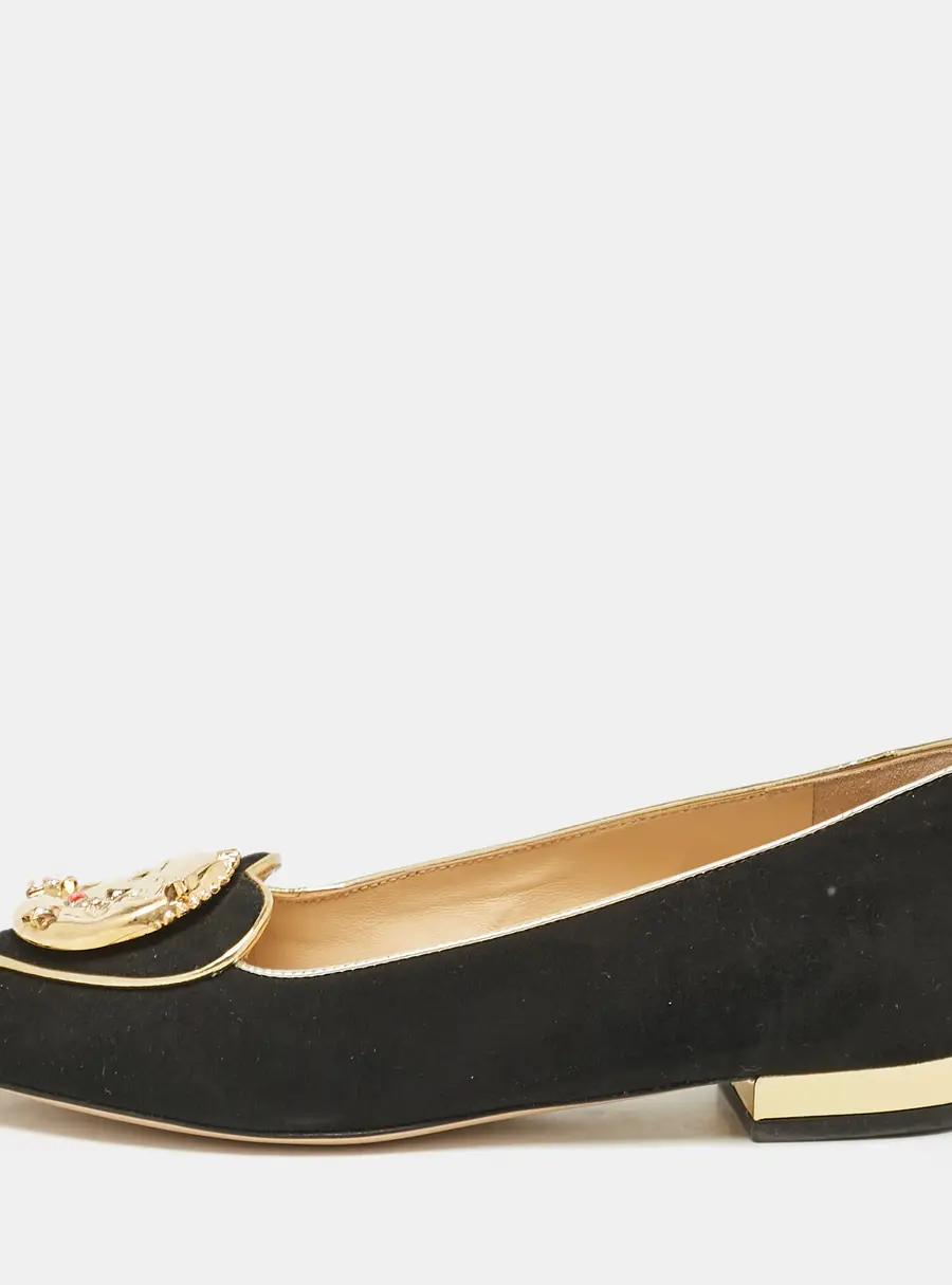 Charlotte Olympia Black Suede Eclipse Ballet Flats Size 35