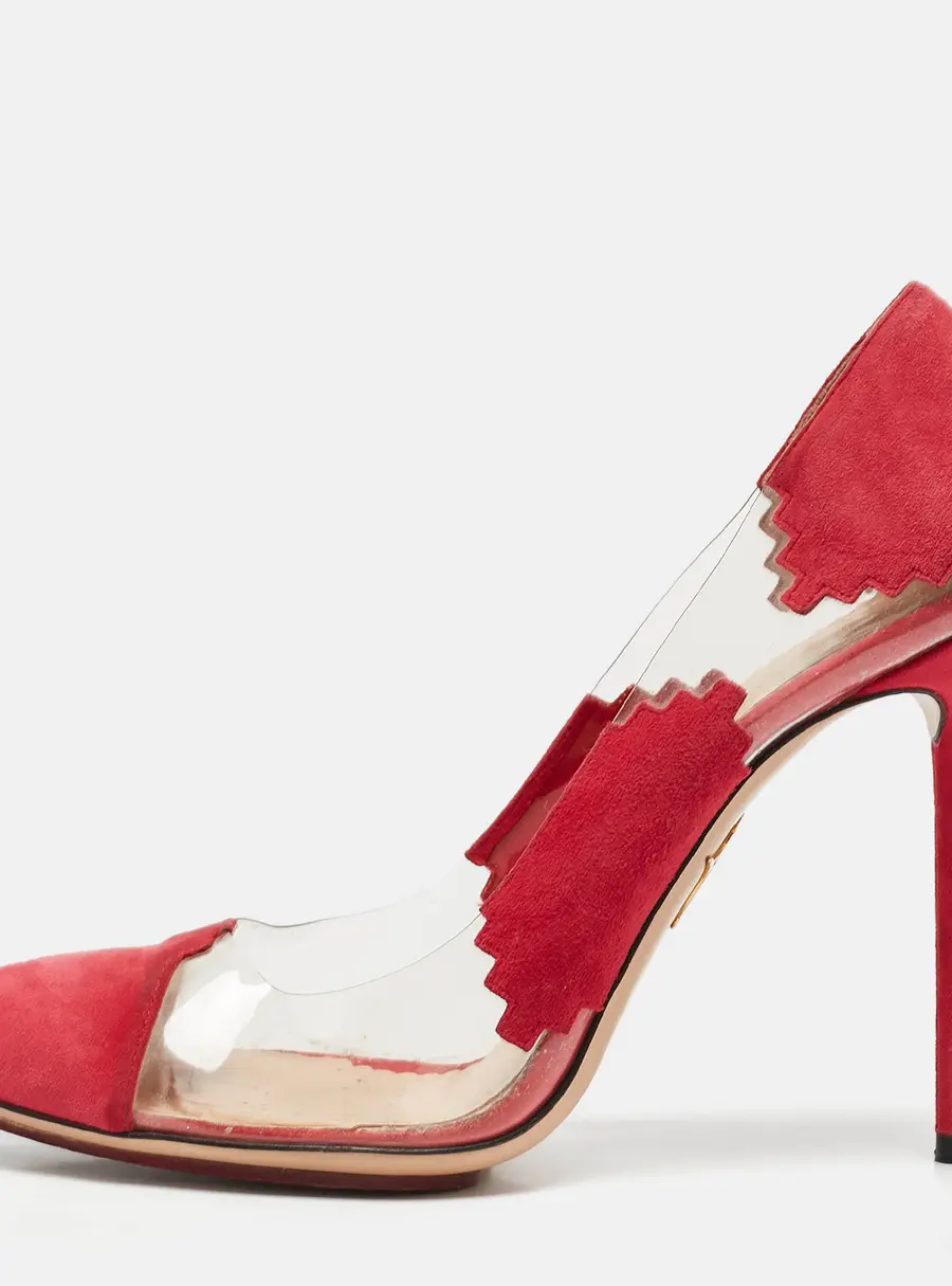 Charlotte Olympia Pink/Transparent PVC and Suede Montana Pumps Size 40