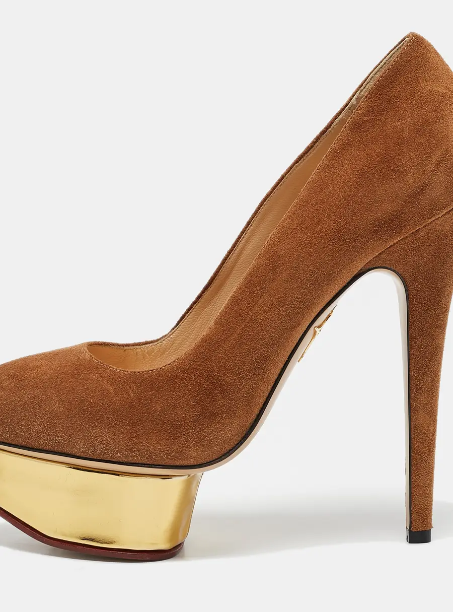 Charlotte Olympia Brown Suede Dolly Platform Pumps Size 37.5