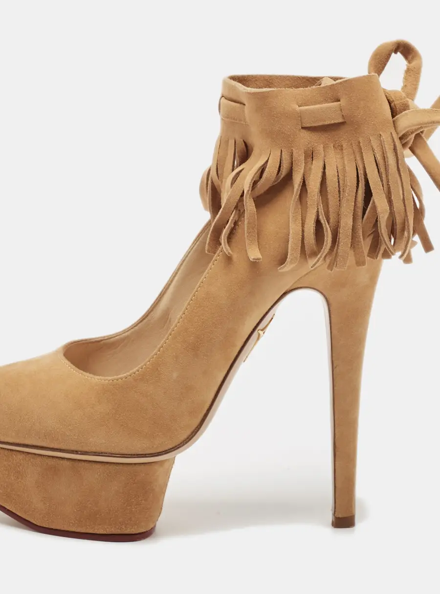 Charlotte Olympia Beige Suede Dolly Platform Pumps Size 34