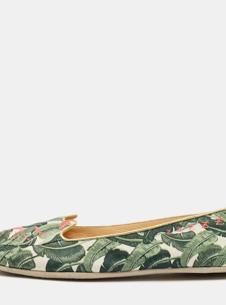 Charlotte Olympia Multicolor Embroidered Fabric Flamingo Smoking Slippers Size 38