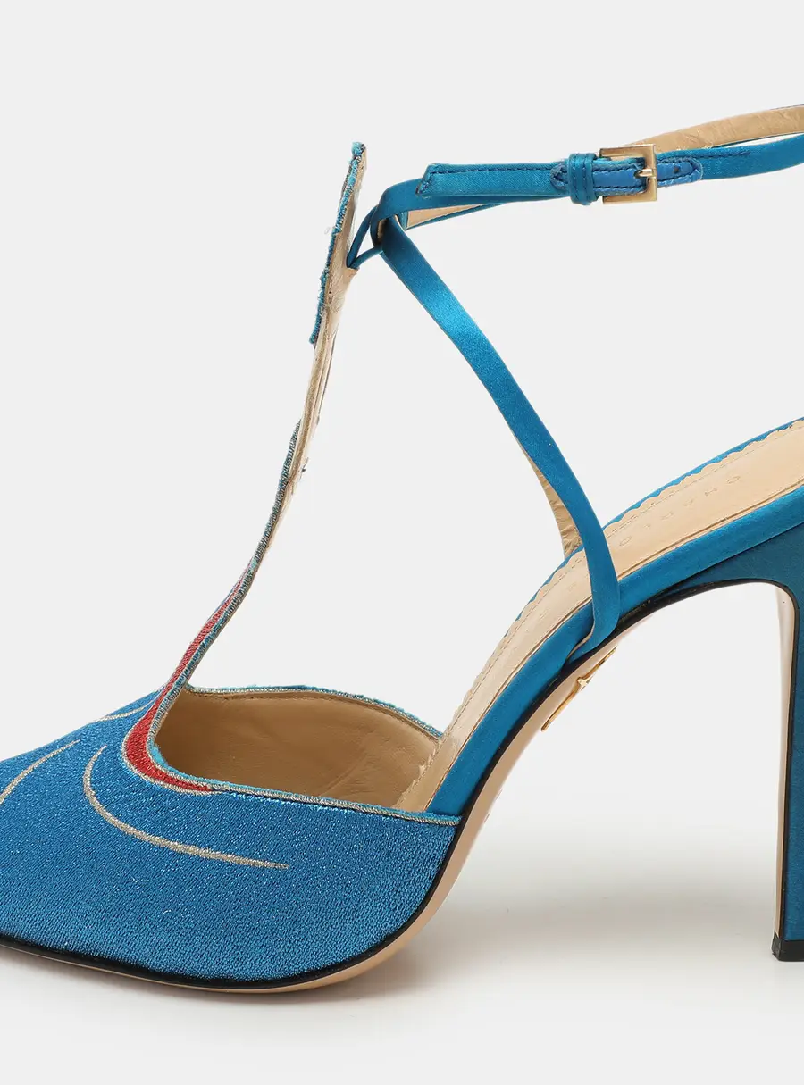 Charlotte Olympia Blue Metallic Lurex Fabric Ankle Strap Sandals Size 40