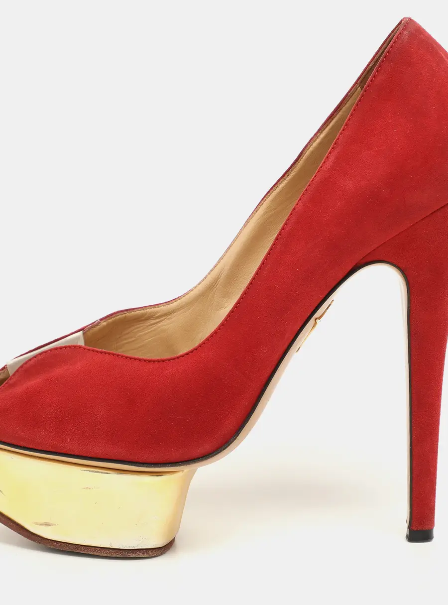 Charlotte Olympia Red Suede and PVC Platform Pumps Size 36