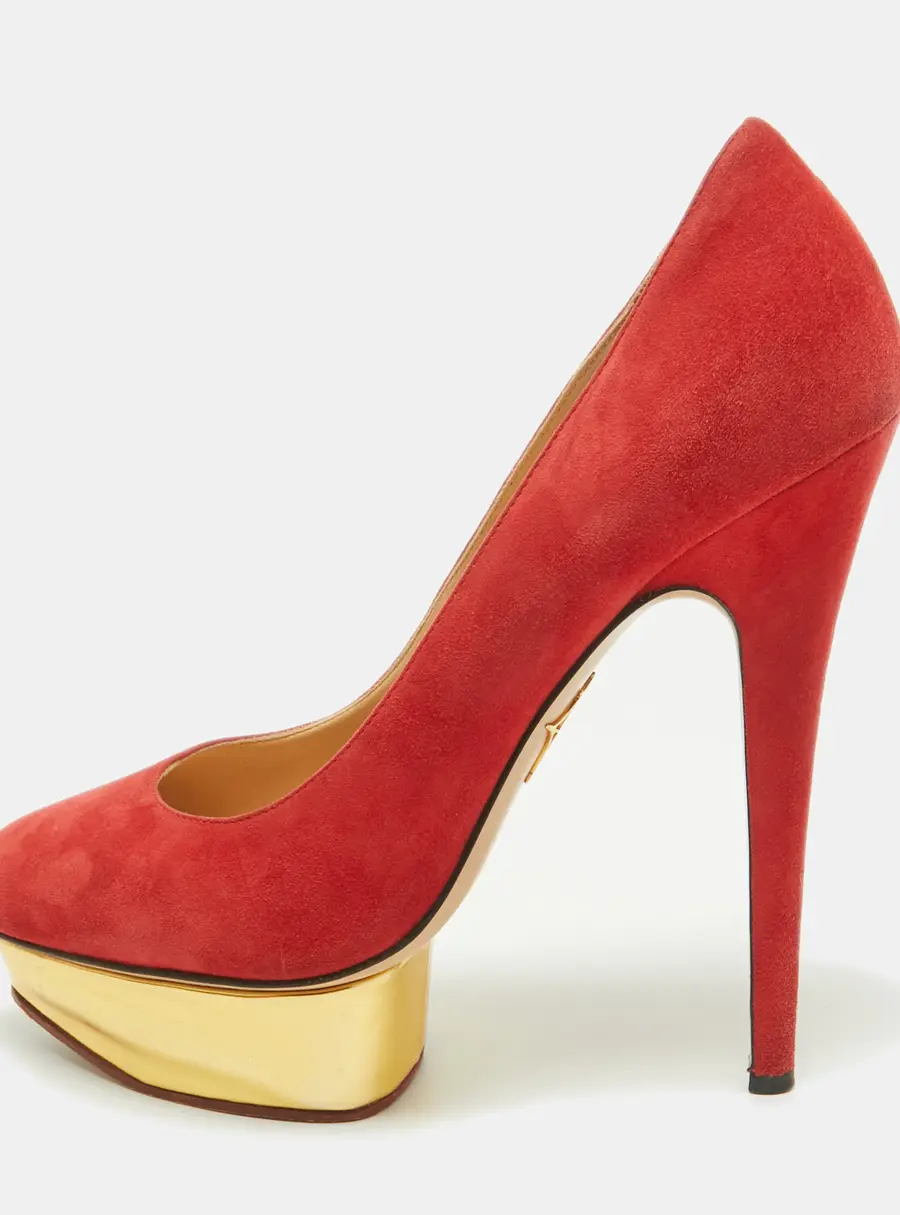 Charlotte Olympia Red Suede Dolly Platform Pumps Size 39