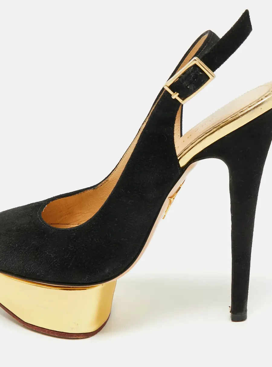 Charlotte Olympia Black Suede Dolly Platform Slingback Pumps Size 35