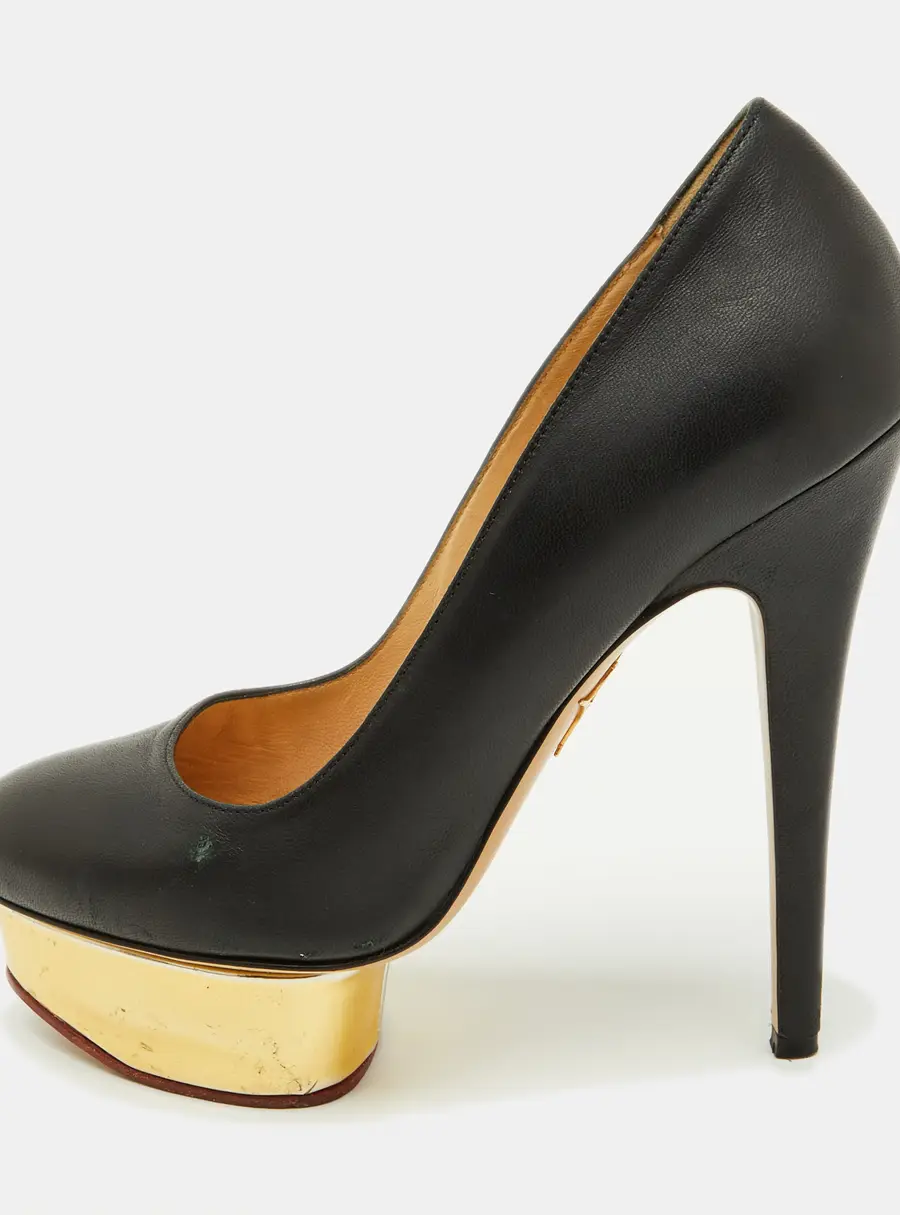 Charlotte Olympia Black Leather Dolly Platform Pumps Size 37