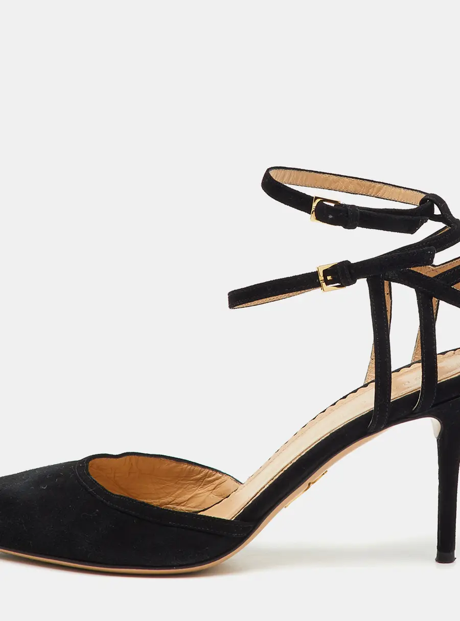 Charlotte Olympia Black Suede Pointed Toe Ankle Strap Pumps Size 38