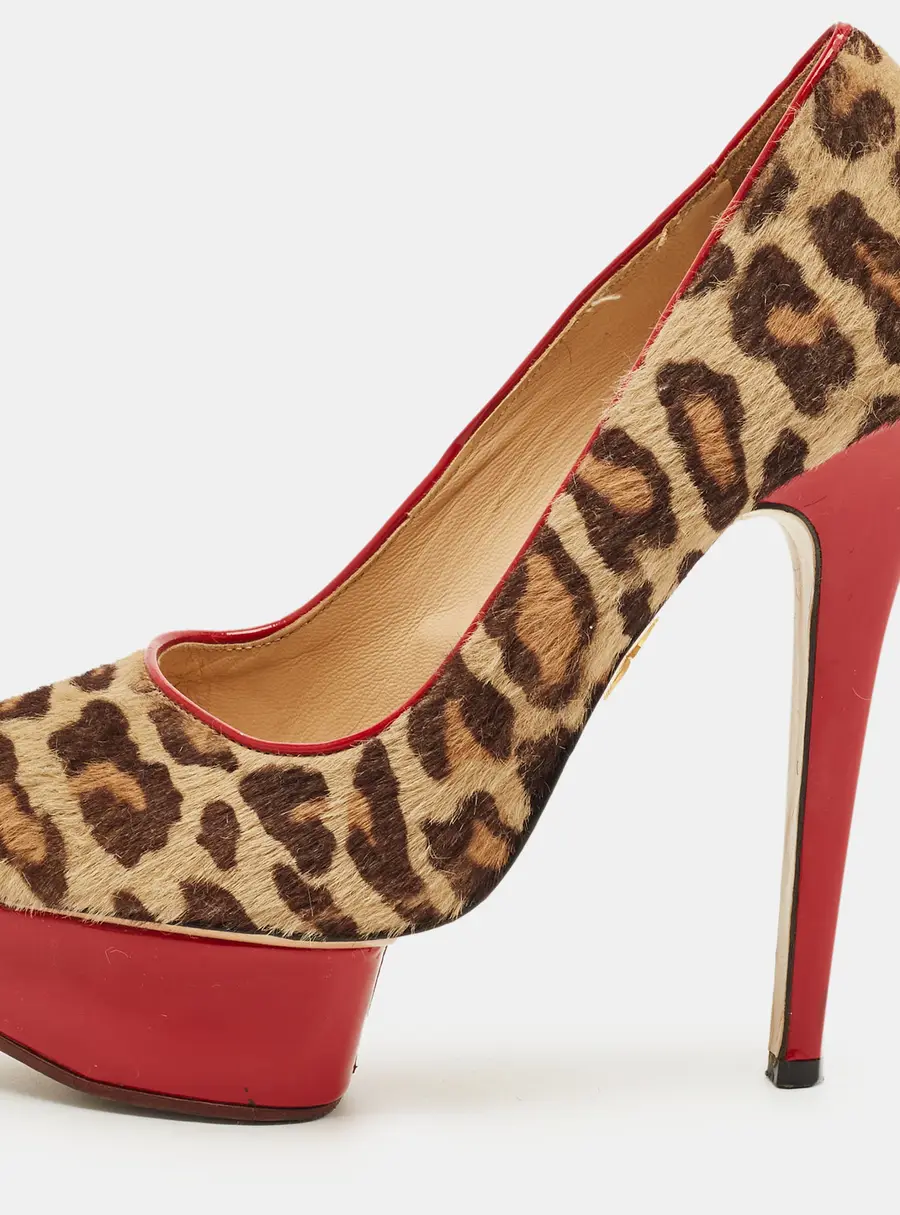 Charlotte Olympia Beige/Brown Calf Hair Polly Platform Pumps Size 36.5